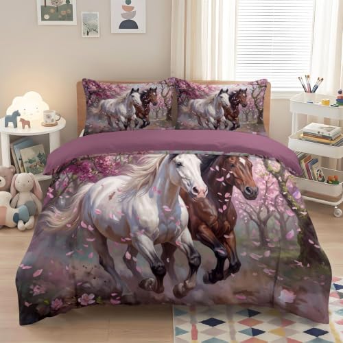 Housse de couette 140x200 zippée pour lit simple imprimé cheval