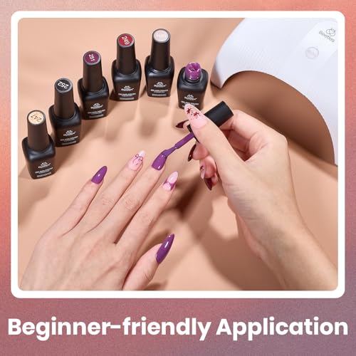 Image of Beetles Gel Nail Polish Set - 6PCS Burgundy Purple Glitter Nude Plum Gold Gel Nail Polish Kit Soak Off UV LED Terra Dusk Colors DIY Home Salon Gift for Women