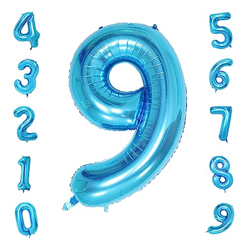 Image of 40 Inch Blue Number Balloons, Helium Mylar Foil Number Balloons for Birthdays, Number 9 Balloon for Party Wedding Bachelorette Birthday Bridal Shower Graduation Anniversary Celebration Party