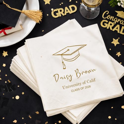 Image of Luxury Custom Graduation Napkins, Senior Class of 2026 Graduated Party Decorations, Congratulations Cocktail Grad Napkins 34