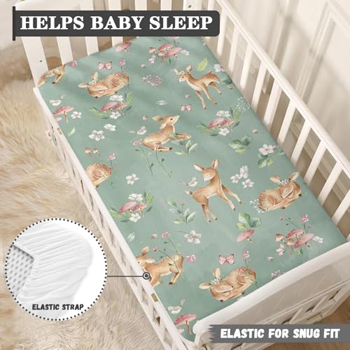 Image of Woodland Fawn Fitted Crib Sheet Baby Deer Standard Crib Mattress Fitted Sheet Forest Animals Toddler Bed Mattress Sheets for Boys Girls 28 inchx52 inch