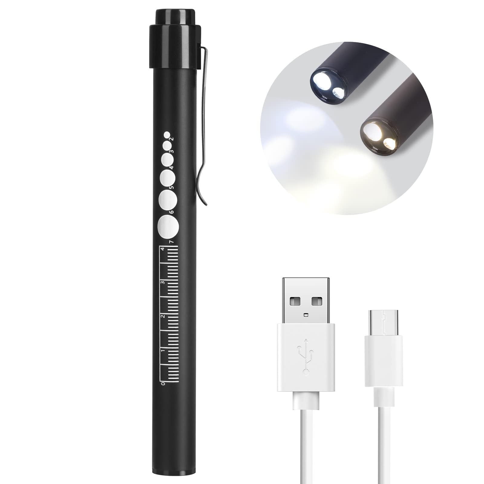 – Rechargeable Pen Light with Pupil Gauge LED Penlights for Nurses Doctors, Warm/White Light, USB Rechargeable Medical Penlight Gifts for Nurses Nursing Student (Black)