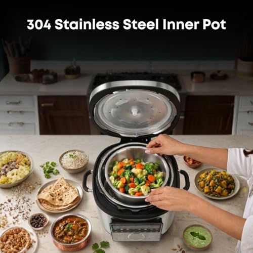 Image of Libra 6L Electric Pressure Cooker, 19-in-1 Digital Multi Cooker with 304 Stainless Steel Inner Pot, 1000W, 10 Layer Safety, One Touch Pressure Release, Delay Timer & Keep Warm for Rice, Dal, Biryani