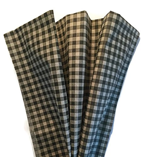 Printed Tissue Paper for Gift Wrapping with Design (Tan and Black Gingham), 24 Large Sheets (20x30)