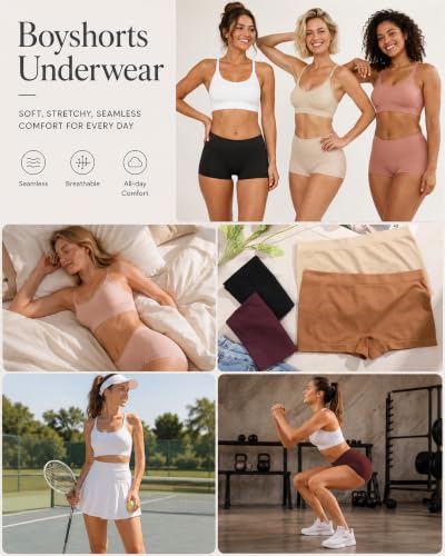 Image of Womens Boyshorts Underwear Seamless Boxer Briefs Full Coverage Soft Stretch Boxer Shorts For Women 4 Pack