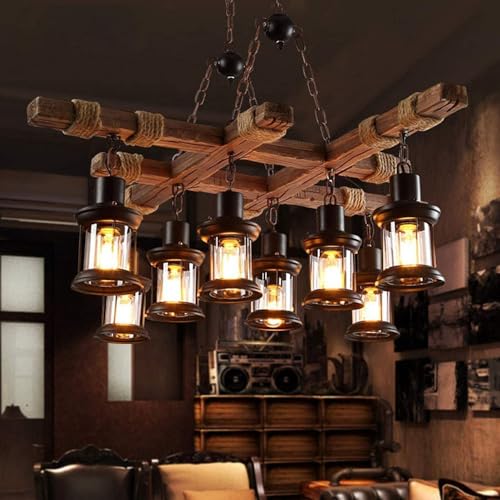 A Million 8 Lights Industrial Retro Wooden Chandelier Pendant Light Island Hanging Ceiling Fixture Vintage Farmhouse Wood Light Adjustable Chain For Home Cafe Bar Restaurant thumb #2