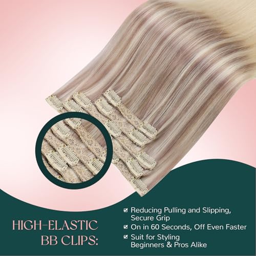 Image of Easyouth Clip in Human Hair Extensions Highlight Real Human Hair Extensions Clip ins Ash Blonde to Platinum Blonde Balayage Clips in Real Hair Extension for Women 20 Inch 7Pcs 120G