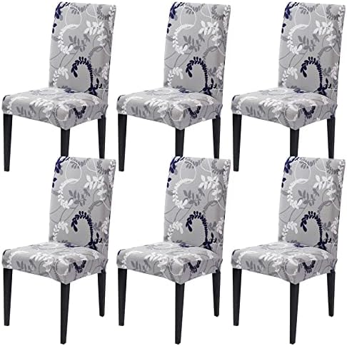 HZDHCLH Chair Covers Slipcovers 4/6 PCs Stretch Removable Washable Short Dining Chair Protector Cover Seat for Hotel,Dining Room,Ceremony (Grid/grey, 4 PCS)