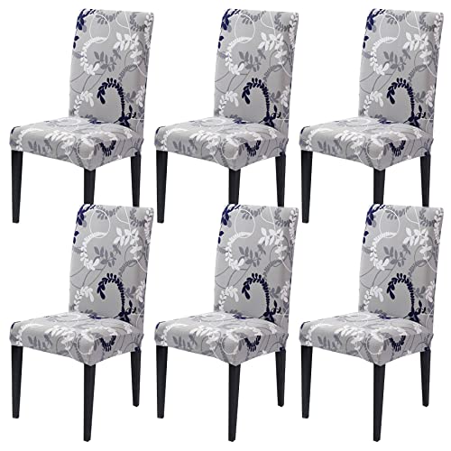 HZDHCLH Housse de Chaise Extensible Lot de 4/6 Housse Universelle Salle à Manger Lavable et Durable pour hôtel, Mariage, Banquet (Gris/Motif de Feuille, 6 pièces) Cover