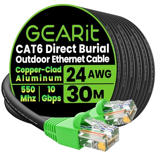 GEARit Outdoor Cat 6 Lan Kabel 30 Meter Netzwerkkabel 24AWG 10Gbps CCA Ethernet Kabel Wasserdicht UV-best&auml;ndig f&uuml;r Erdverlegung rj45 Patchkabel