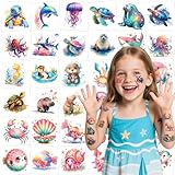 JoyfulGlam Ocean Animals Temporary Tattoo for kids - Watercolor Sea Creature Fake Tattoos, Ocean Birthday Themed Party Supplies Decoration Favors for Boys Girls