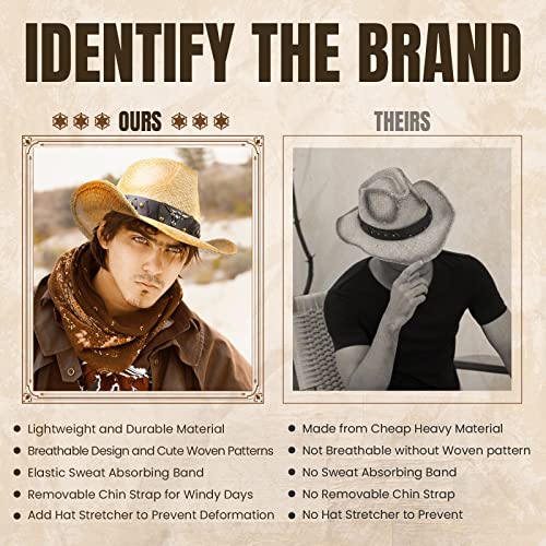 Simplicity Cowboy Hat For Women Western Straw Cowboy Cowgirl Hats For Women Western Cowboy Hats For Men Button Band Beige #TOP5