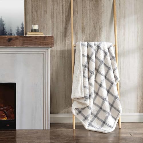 Image of Eddie Bauer - Throw Blanket, Ultra-Soft Plush Bedding with Faux Shearling Reverse, Blanket for Couch & Bed (Bunkhouse Plaid Grey, 50 inch x 60 inch)