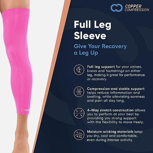 Image of Copper Compression Leg Compression Sleeve - Copper Infused Knee Stabilizer Brace for Running, Meniscus Tear, ACL, MCL, Arthritis, Joint Pain Relief - Thigh & Calf Support for Men & Women - Pink - S