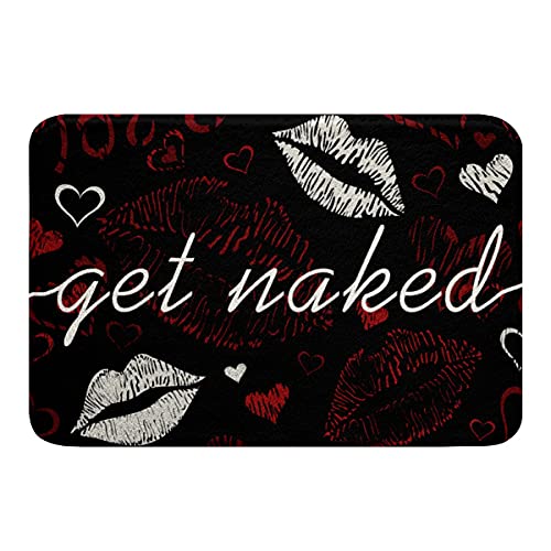 Get Naked Bath Mat Sexy Lips Non Slip Shaggy Rug White Red Woman Mouth Pattern Water Absorbent Carpet Kiss Fleece Indoor Floor Mat Funny Area Bathroom Carpet Home Decor Bedroom Living Room Rug 20"X32" #TOP5