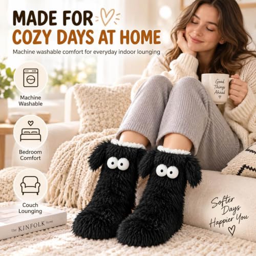 Slipper Socks With Grips For Women Warm Soft Comfortable Brown One Size - image 7
