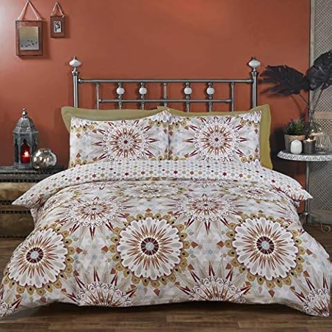 StylemyBedroom Morocco Ethnic Print Reversible Duvet Quilt Cover Bedding Set & Pillowcases (Terracotta, Single) Cover