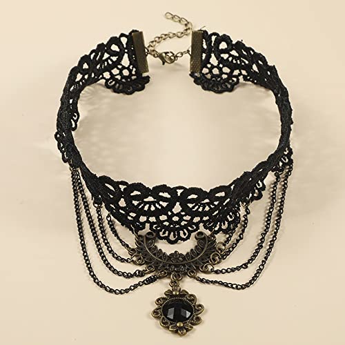 Missgrace Boho Punk Vintage Black Shiny Tassels Beads Choker Necklace for Women Chunky Short Multilayer Necklace Black Chain Necklace for Women2