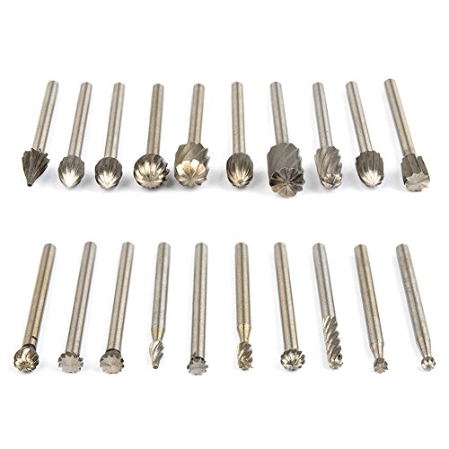 QLOUNI 20pcs Rotary Bit Burrs Set HSS Tungsten Carbide Wood Milling Burrs with 1/8’’(3mm) Shank for DIY Woodworking, Carving, Engraving, Drilling - Thumbnail 3