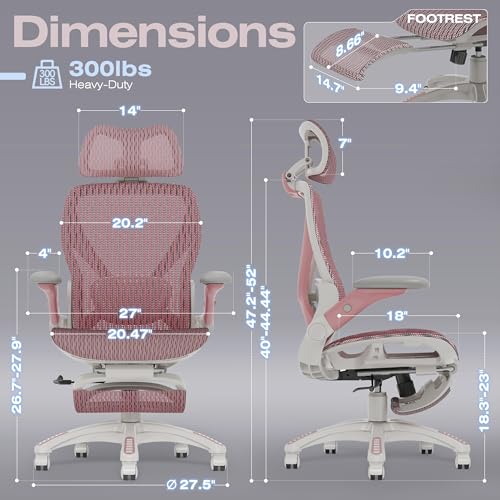 Image of ELABEST X100 Ergonomic Mesh Office Chair with Footrest, Big and Tall Hone Desk Chair with 5D Flip-Up Arms, Adjustable 3D Lumbar Support,Gaming & Executive Computer Chairs