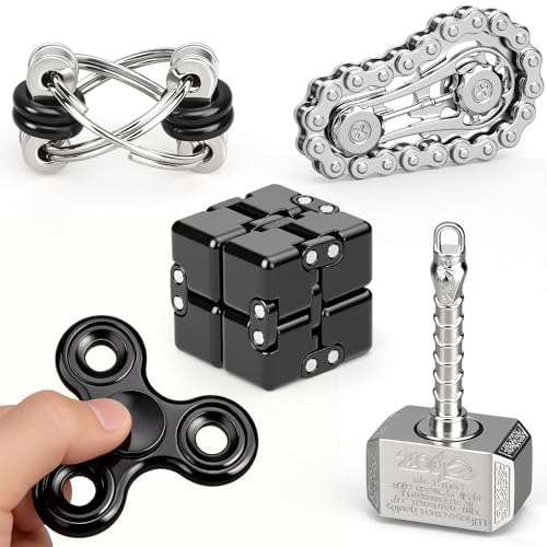5 Pack Metal Fidget Toys Set, Gear Chain, Hand Hammer & Infinity Cube, Stress Relief Sensory Fidget Toys for Kids Adults, Focus Toy Gift for Boys Girls, Cool Desk Toy for Classroom Office - Image 8