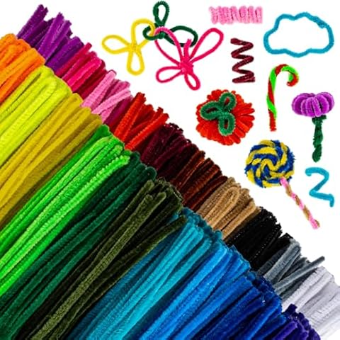 RAINFLOW Pipe Cleaners Craft Supplies - Chenille Stems Fuzzy Craft Wire for Handicrafts Twisting Stick DIY for Craft Bouquets Animals Halloween Christmas Easter Birthday 200 PCS 10 Colors Cover