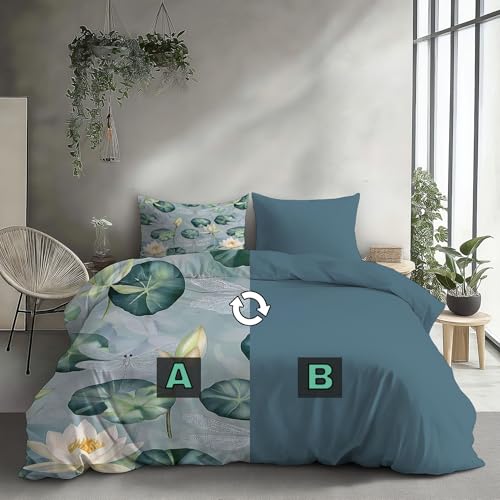 Parure de lit à fermeture éclair motif nénuphar bleu