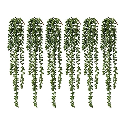 dallisten 6 Pcs Artificial Succulents Hanging Plants, Fake String of Pearls Greenery Plants, Decoration for Wall, Home, Backdrop, Garden, Indoor and Outdoor