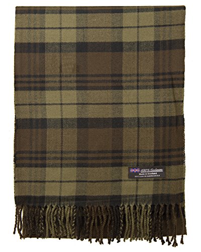 2 PLY 100% Cashmere Scarf Elegant Collection Made in Scotland Wool Solid Plaid (Dark Brown Tartan Plaid 26)