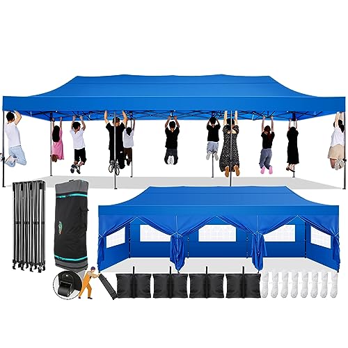 Image of COBIZI 10x30 Pop Up Canopy Tent,Heavy Duty Canopy(Blue with 8 Sidewalls)