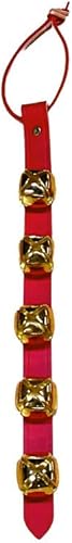 Warner Arctic Sleigh Bells - Timbres decorativos de cuero para puerta (15 pulgadas con 5 campanas, cuero rojo con campanas de latón)