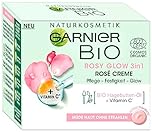 Garnier Face Cream, Bio Rosy Glow 3-in-1 Rose Cream, for tired, dull skin, gives the skin a youthful glow, nourishes and firms the skin with organic rose hip oil and vitamin C, 50 ml