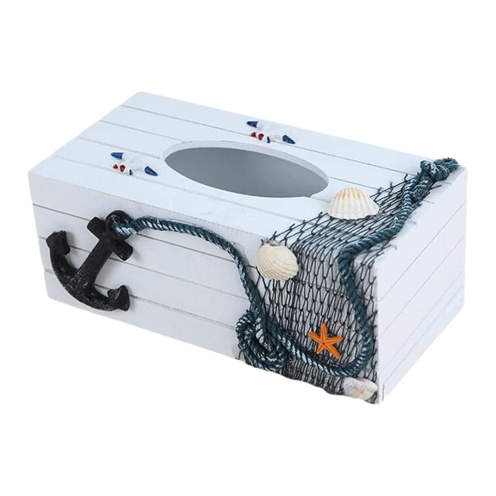 tissue box holder, Nautical Wooden Tissue Box Rectangular Storage Home Decoration-C