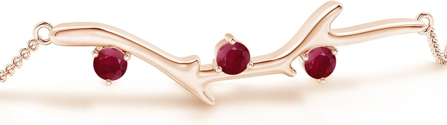 Angara Round Ruby Tree Branch Bracelet in 14K Solid Gold/Platinum | Natural Ruby Stackable Bracelet for Women | July Birthday Red Stone Jewelry Gift | Length-7 inch - Image 2