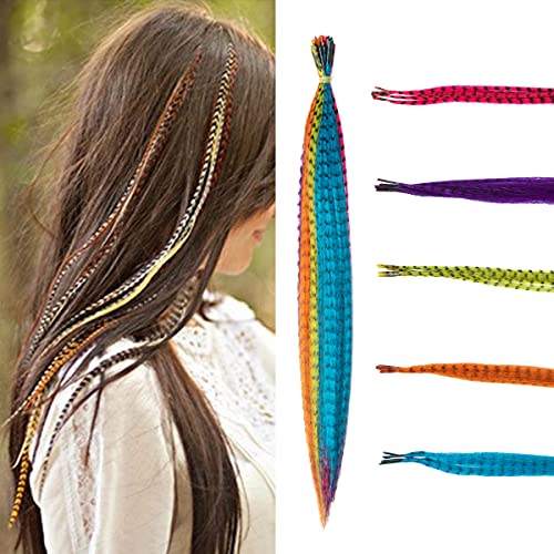 SARLA Hair Feathers Extensions Kit Mixed Color 50 Pcs Feathers +3 Tools Colored Feathers for Girl 16" Synthetic Heat Resistant Fiber (50Y1&Tools)
