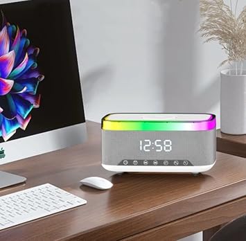 Jedel Bluetooth Hoparlör Kablosuz Şarj Özellikli Masa Saati, Gece Lambası, Çalar Saat