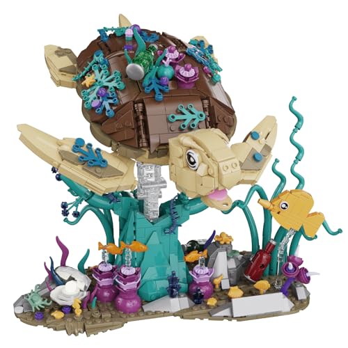 Brihappen Schildkröten Tierspielzeug Bausteine Set Meeresschildkröte Klemmbausteine Modell mit Sockel Tier Bauspielzeug Geschenke für Erwachsene und Jugendliche ab 14 Jahren(1271 Teile)