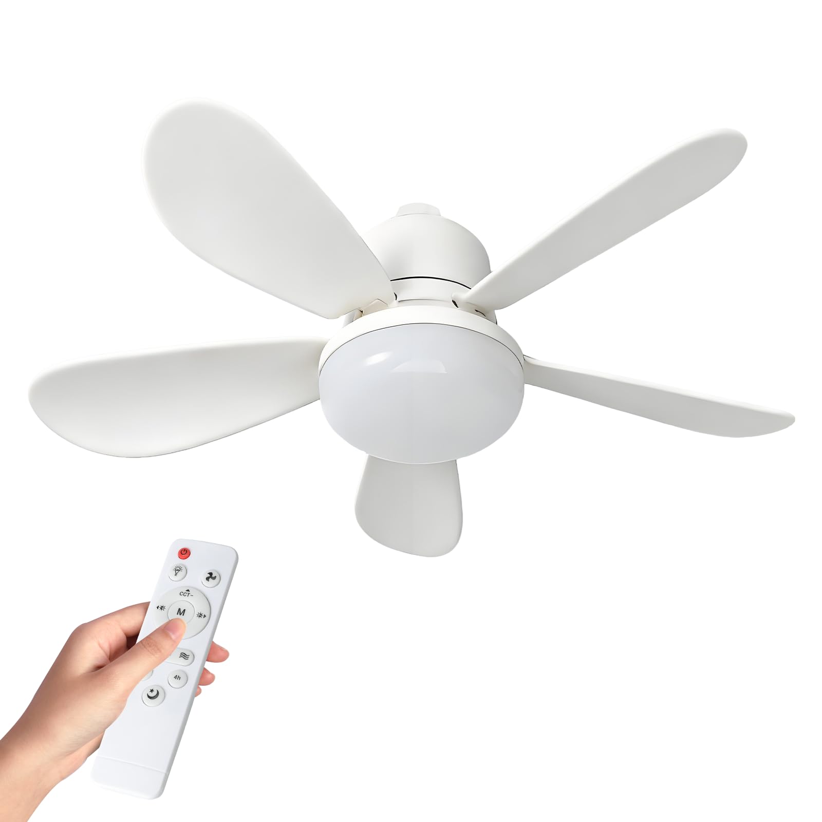PEAMOO 52cm Ceiling Fan Light, E27/B22 Ceiling Fan with Light and Remote, 40W LED Ceiling Fans Dimmable,3 Speeds 3 Colors,Ceilings Lamp for Bedroom, Kitchen, Bathroom,No Base (only E27)
