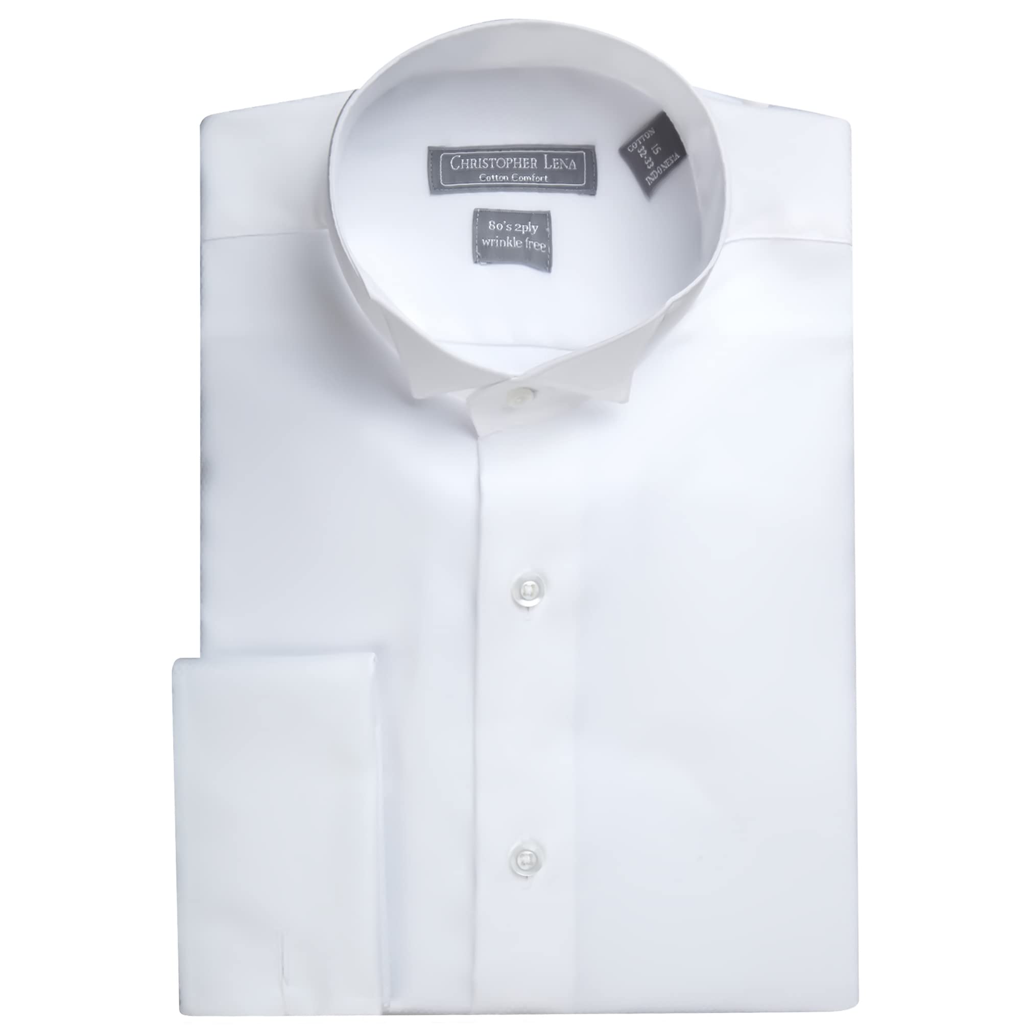 Christopher Lena Men’s Contemporary Fit 100% Cotton Wrinkle Free French Cuff Wingtip Collar Formal Tuxedo Shirt