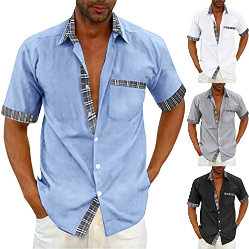 Sommerhemd Herren Slim Fit Stehkragen Baumwolle Stretch Kurzarmhemd...