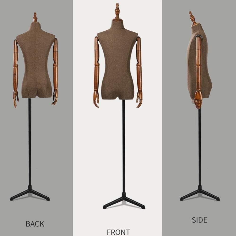 Professional Manikin Bust, with Metal Base and Adjustable Wood Hand, for Clothing Display Clothing