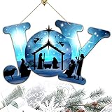 Nativity Scene Decoration-Christmas Joy Wood Sign Blue Nativity Door Hanging Wood Jesus Holy Night...