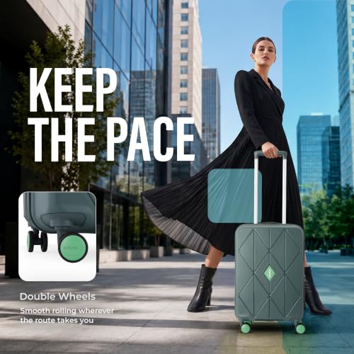 Image of American Tourister Qubiz | Cabin Trolley Bag (55 cm) | 360 8 Wheel Travel Luggage | Hard Case Polypropylene Suitcase | Recessed Combination Lock | Green
