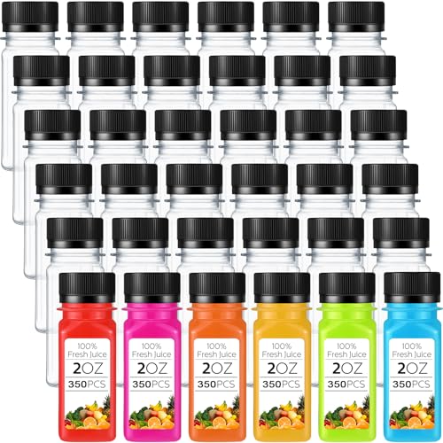 Image of Sliner 350 Pcs 2oz Clear Plastic Bottles Mini Juice Bottle with Screw Lid Small Empty Reusable Liquid Vial Freezer Beverage Container Leak Proof for Juice Milk Water