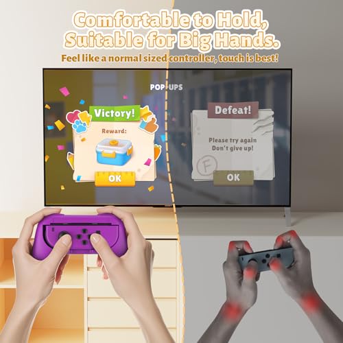 Image of FASTSNAIL Grips Compatible with Nintendo Switch for Joy Con & OLED Model for Joycon, Wear-Resistant Handle Kit Compatible with Joy Cons Controllers, 2 Pack(Orange and Purple)