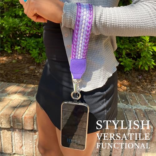 Image of Save the Girls Original Clip and Go Phone Strap Pattern (Fun Dots - Dark Purple /Light Purple) - Crossbody Phone Strap Chain with Zipper Wallet Pouch - Phone Lanyard Zippered