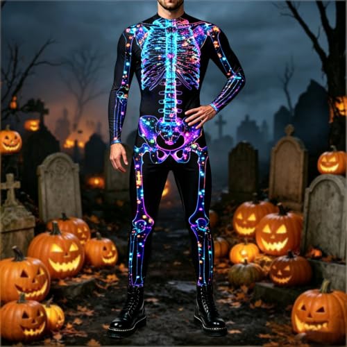 Mono esqueleto Halloween hombre ajustado disfraz con cremallera 3