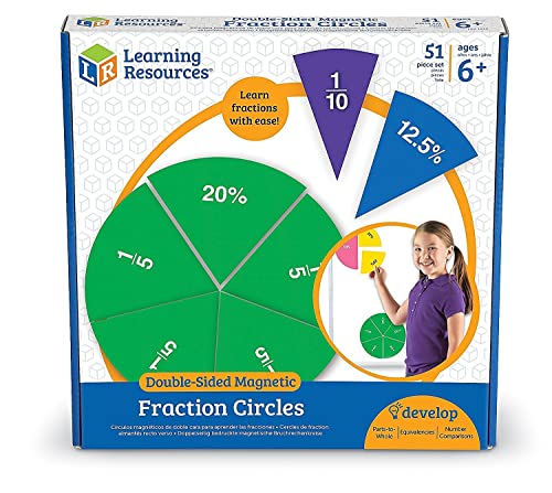 Learning Resources Double-Sided Magnetic Fraction Circles, Sticks to Whiteboard and Chalkboard, Teacher Math Classroom accessories Ages 6+