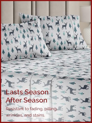 Twin Christmas Reindeer Sheet Set - Holiday Xmas Pattern Bedding Set - Deep Pockets - Snug Fit - 3 Piece - Wrinkle Free & Easy Care - Comfy Festive Winter - Holiday Sheets for Women, Men, Kids & Teens