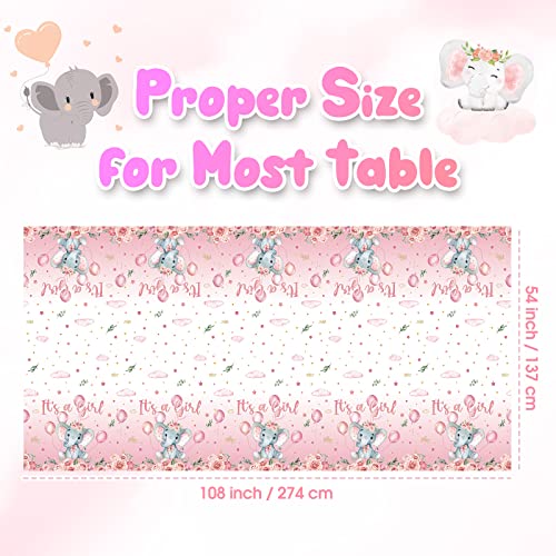 Image of Moukeren 3 Pack Elephant Tablecloth Baby Shower Decorations Plastic Table Cover Rectangle Table Decors for Boy Girl Gender Reveal Birthday Party Supplies, 54 x 108 Inch(Pink,Girl)